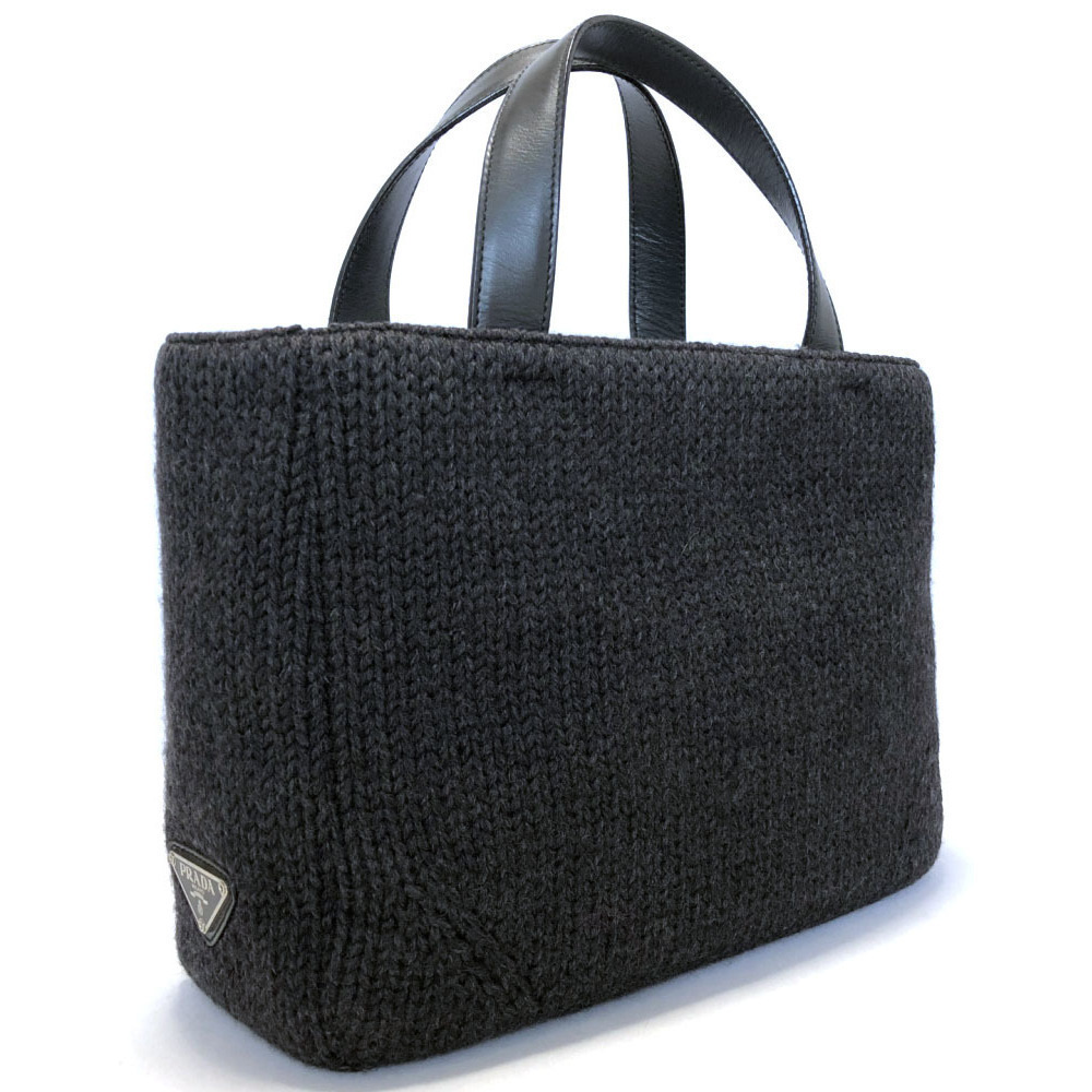 Prada Triangle Tote Bag Dark Logo Grey Handbag Plate Knit